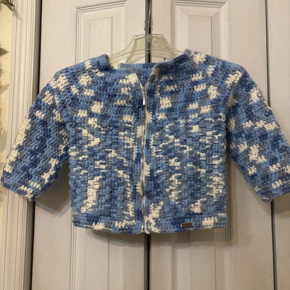 Blue and White Kids Knit Sweater-Handmade